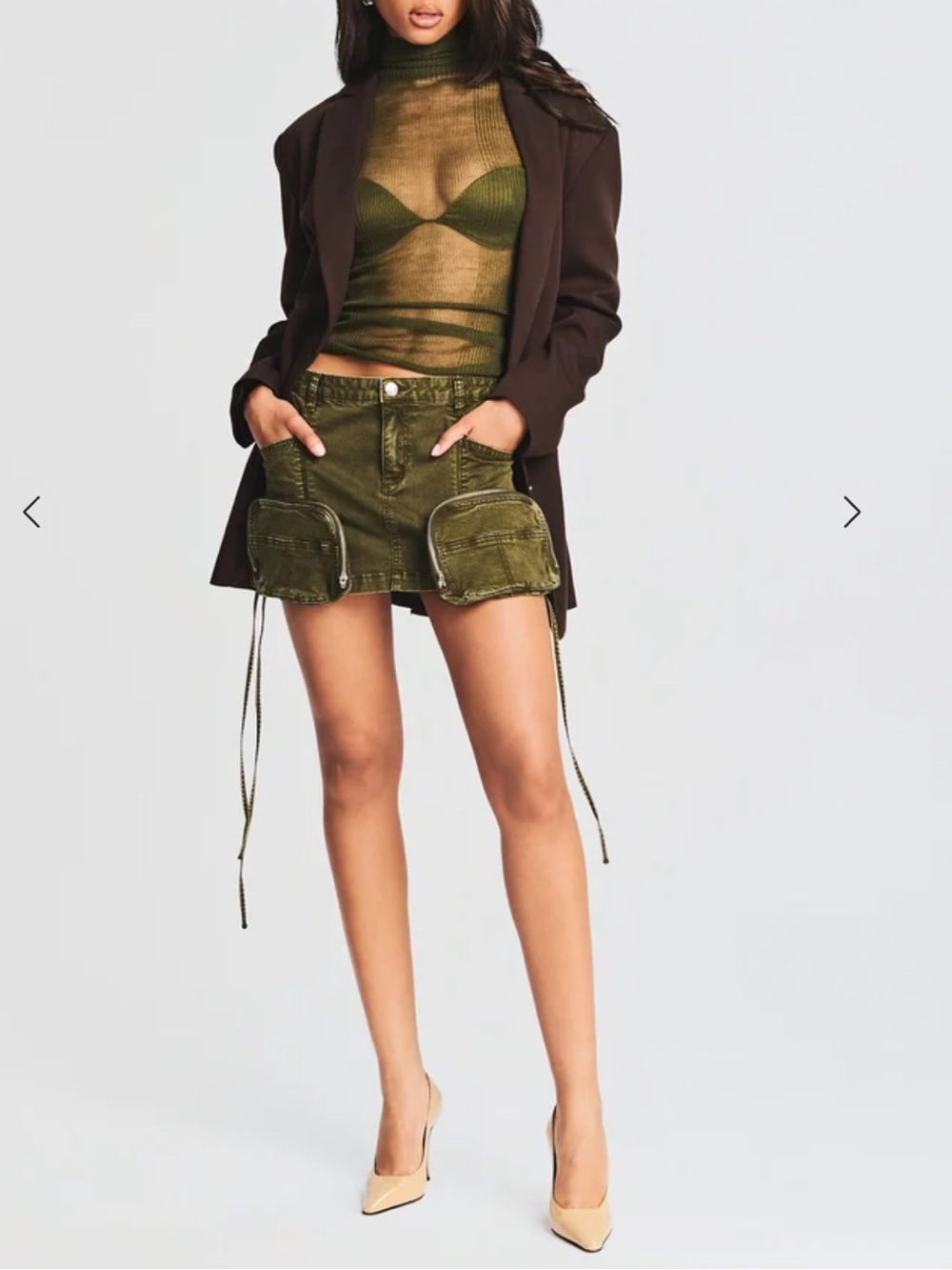 NWT SEROYA Olive Green Fin Cargo Mini Skirt - Women's Utility Style Size 27